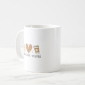 Peace Love Coffee I Love Coffee Quote Grappig Gelu Koffiemok (Voorkant links)