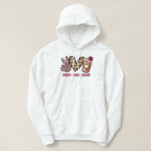 Peace Love Coffee Pink Leopard Valentijnsdag Prem Hoodie (Design voorkant)