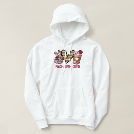 Peace Love Coffee Pink Leopard Valentijnsdag Prem Hoodie (Design voorkant)