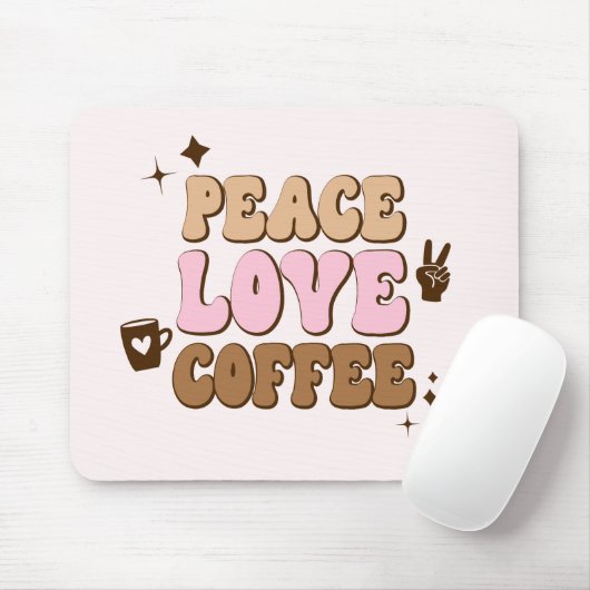 Peace Love Coffee Retro 70's roze Brown Muismat (Met muis)