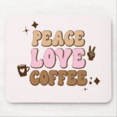 Peace Love Coffee Retro 70's roze Brown Muismat (Voorkant)
