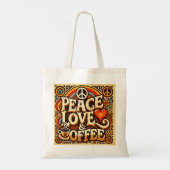 Peace, Love & Coffee Retro Canvas tas (Achterkant)