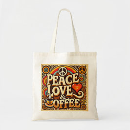 Peace, Love & Coffee Retro Canvas tas