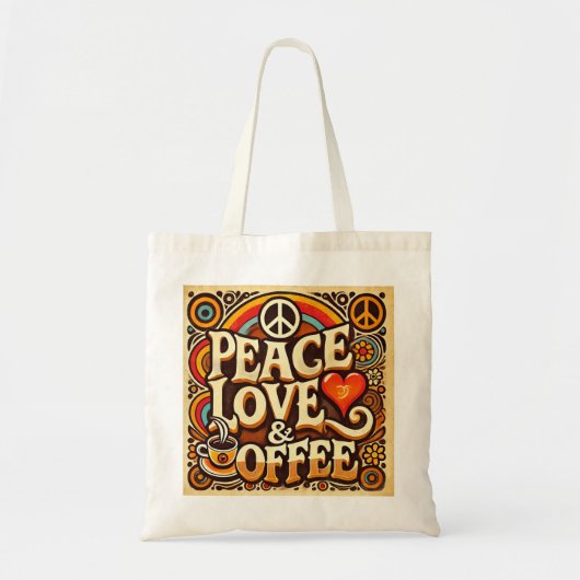 Peace, Love & Coffee Retro Canvas tas (Voorkant)