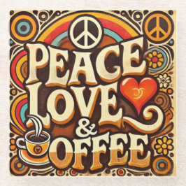 Peace, Love & Coffee Retro Onderzetter Glazen Onderzetter
