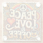 Peace, Love & Coffee Retro Onderzetter Glazen Onderzetter (Achterkant)