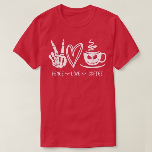 Peace Love Coffee Skeleton Hand, Jack O Lantern F T-shirt (Design voorkant)