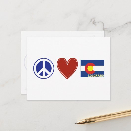 Peace Love Colorado Map Shaped State Flag Briefkaart (Voorkant / Achterkant in situ)
