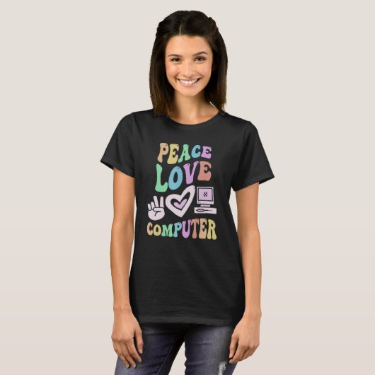PEACE LOVE COMPUTER Retro Tech Teacher Groovy Scho T-shirt (Voorkant volledig)