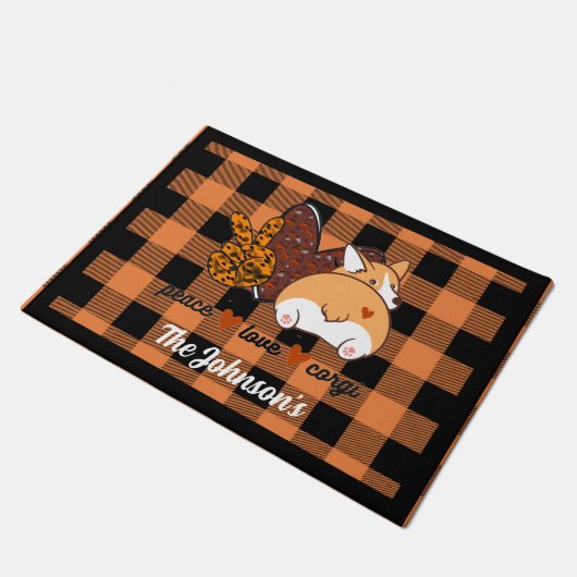 Peace Love Corgi door Mat (Schuin)