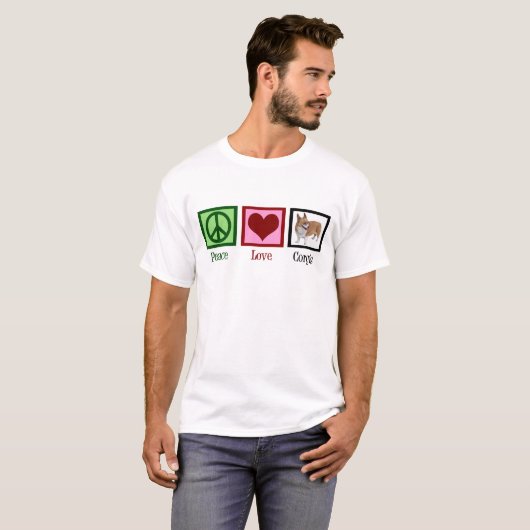 Peace Love Corgi-foto T-shirt (Voorkant volledig)
