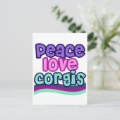 Peace Love Corgi Retro Briefkaart (Staand voorkant)