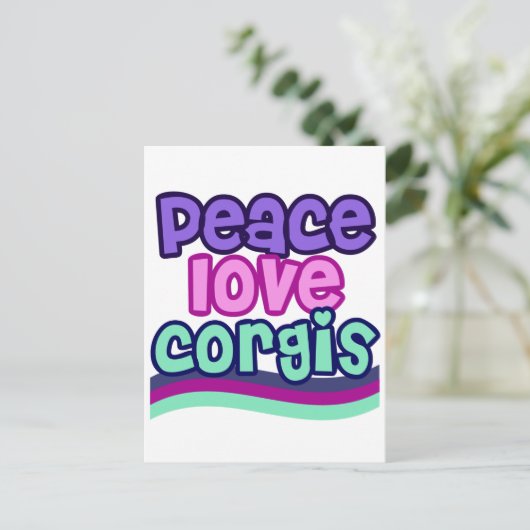 Peace Love Corgi Retro Briefkaart (Staand voorkant)