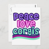 Peace Love Corgi Retro Briefkaart (Voorkant / Achterkant)