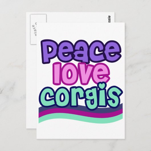 Peace Love Corgi Retro Briefkaart (Voorkant / Achterkant)