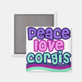 Peace Love Corgi Retro Magneet (Voorkant / Achterkant)