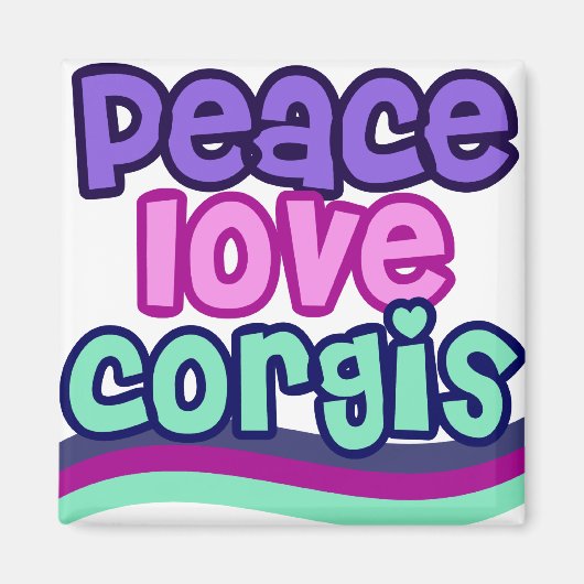 Peace Love Corgi Retro Magneet (Voorkant)