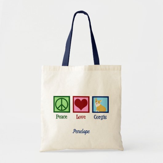 Peace Love Corgis Monogram Tote Bag (Voorkant)