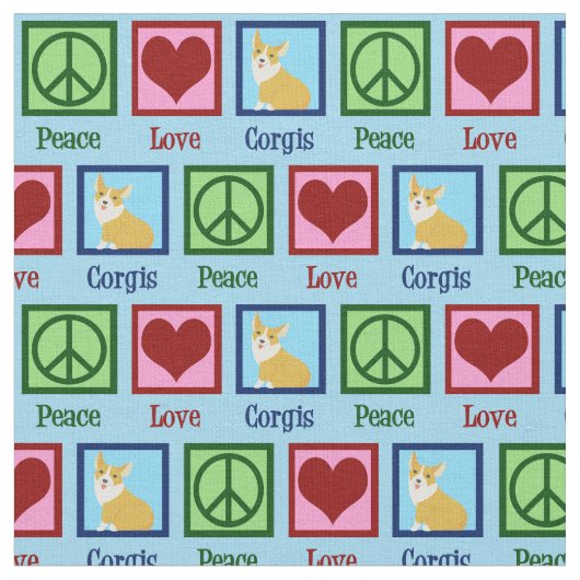 Peace Love Corgis Stof (Close Up)