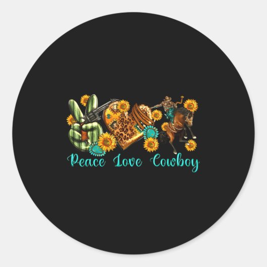 Peace Love Cowboy Western Rodeo Rodeo Life Western Ronde Sticker (Voorkant)