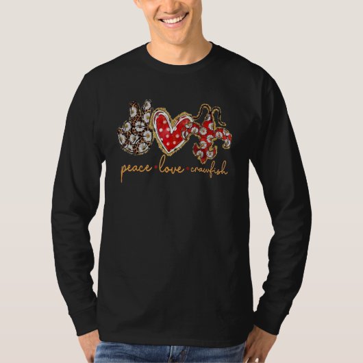 Peace Love Crawfish Leopard Floral Heart Mardi Gra T-shirt (Voorkant)