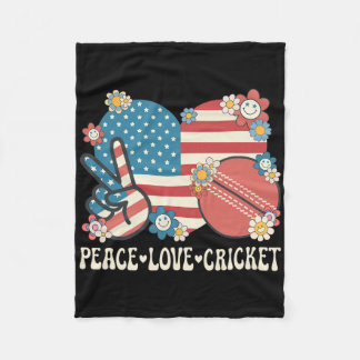 Peace Love Cricket Lover American Flag Patriotic C Fleece Deken