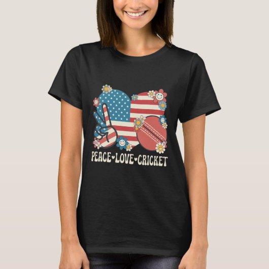 Peace Love Cricket Lover American Flag Patriotic C T-shirt (Voorkant)