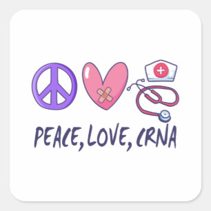 Peace Love CRNA Nurse Vierkante Sticker