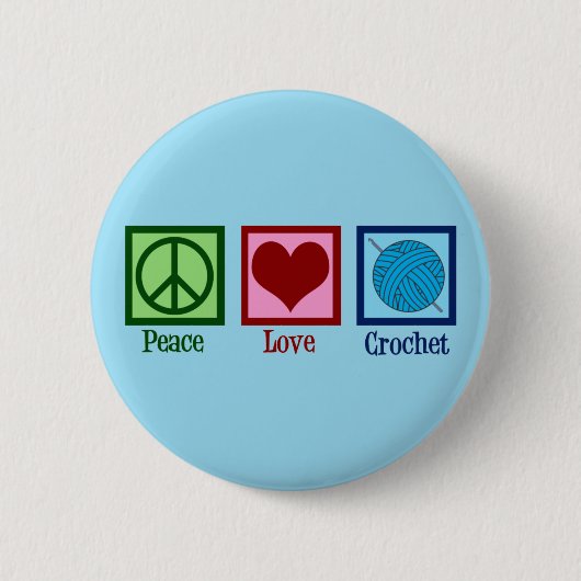 Peace Love Crochet Cute Blue Crocheting Ronde Button 5,7 Cm (Voorkant)