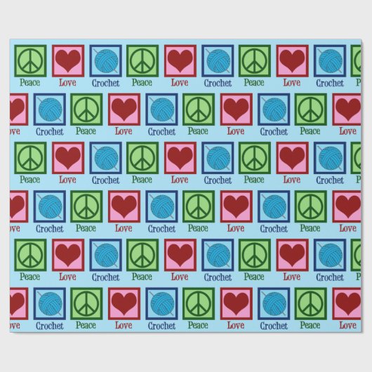 Peace Love Crochet Cute Blue Yarn Pattern Cadeaupapier (Vlak)