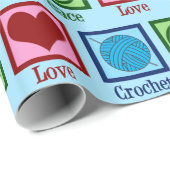 Peace Love Crochet Cute Blue Yarn Pattern Cadeaupapier (Rol Hoek)