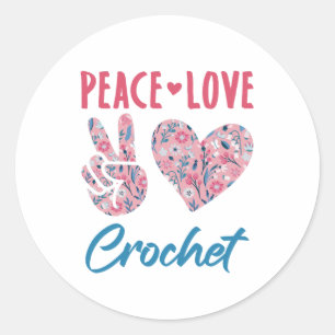 Peace Love Crochet Ronde Sticker