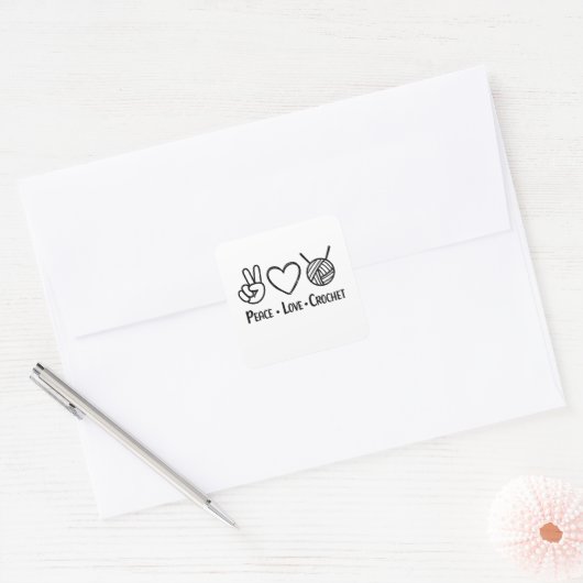 Peace Love Crochet Vierkante Sticker (Envelop)