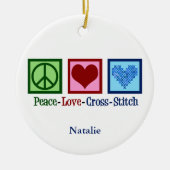 Peace Love Cross Stitch Cute Personalized Keramisch Ornament (Voorkant)