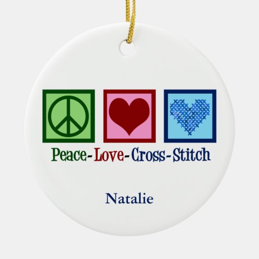 Peace Love Cross Stitch Cute Personalized Keramisch Ornament (Voorkant)