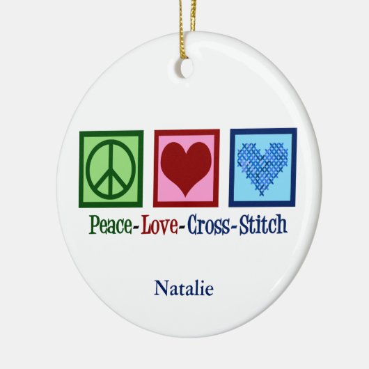 Peace Love Cross Stitch Cute Personalized Keramisch Ornament (Links)