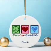 Peace Love Cross Stitch Cute Personalized Keramisch Ornament