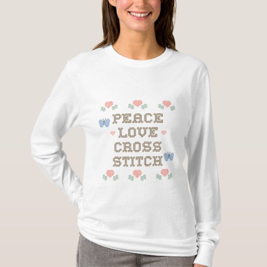 Peace Love Cross Stitch Long-hoeve T-shirt (Voorkant)