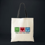Peace Love Cross Stitch Tote Bag<br><div class="desc">Een kruisstikkend geschenk voor iemand die van creëer dingen houdt. Dit cadeau voor Peace Love Cross Stitch biedt een vredesteken,  een hart en een  kruisstitspatroon.</div>