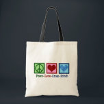 Peace Love Cross Stitch Tote Bag<br><div class="desc">Een kruisstikkend geschenk voor iemand die van creëer dingen houdt. Dit cadeau voor Peace Love Cross Stitch biedt een vredesteken,  een hart en een  kruisstitspatroon.</div>