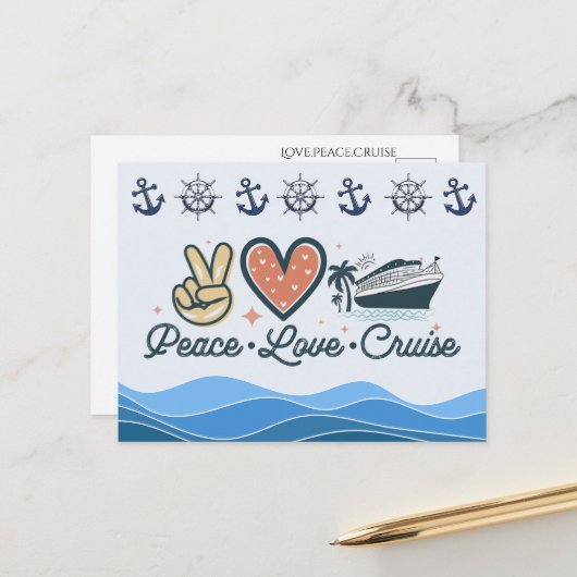 Peace Love Cruise Ansichtkaart Briefkaart (Voorkant / Achterkant in situ)