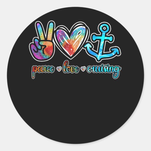 Peace Love Cruising Ship Hippie Floating Ocean Bea Ronde Sticker (Voorkant)