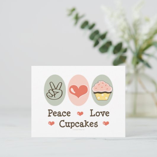 Peace Love Cupcakes Briefkaart (Staand voorkant)