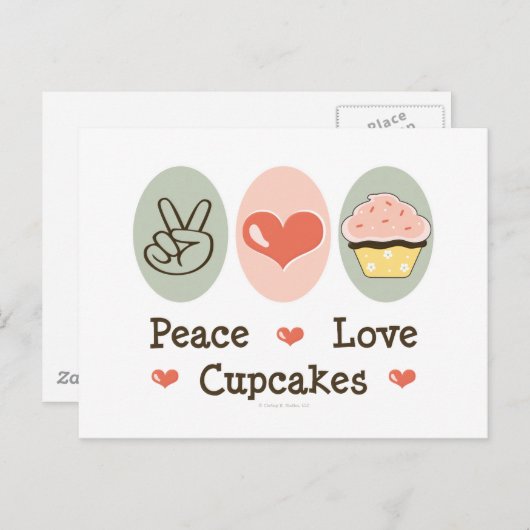 Peace Love Cupcakes Briefkaart (Voorkant / Achterkant)