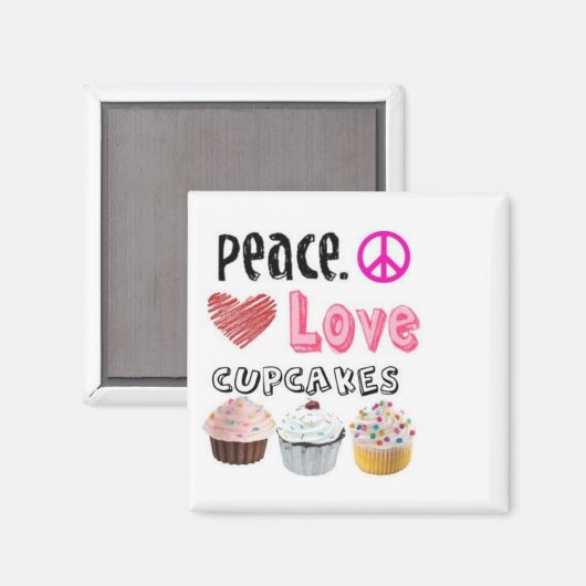 Peace Love Cupcakes cake-ontwerp Magneet (Voorkant / Achterkant)