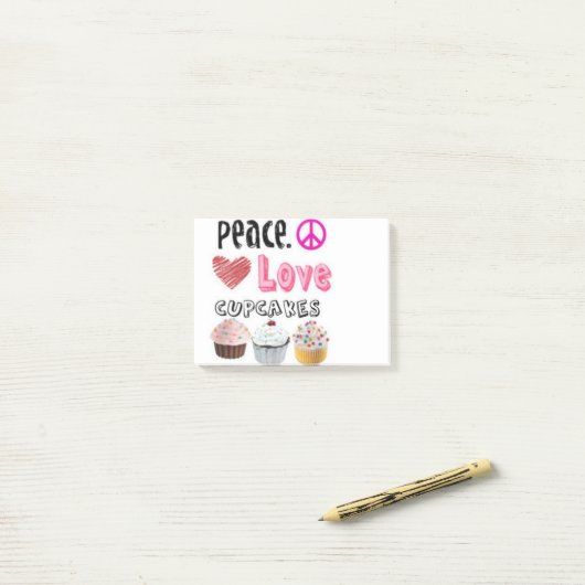 Peace Love Cupcakes cake-ontwerp Post-it® Notes (Op bureau)