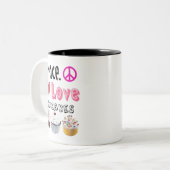 Peace Love Cupcakes cake-ontwerp Tweekleurige Koffiemok (Voorkant links)
