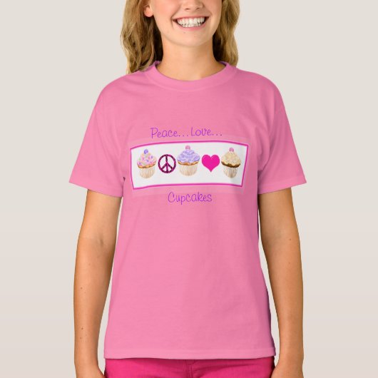 Peace, Love, Cupcakes Child's T-Shirt (Voorkant)