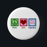 Peace Love Cupcakes Cute Baker Ronde Button 5,7 Cm<br><div class="desc">Een schattig cadeautje voor een bakker die graag snoepjes en desserts in een bakkerij bakt. Hij heeft een vredesteken,  een hart en een  cupcake in roze.</div>