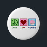 Peace Love Cupcakes Cute Baker Ronde Button 5,7 Cm<br><div class="desc">Een schattig cadeautje voor een bakker die graag snoepjes en desserts in een bakkerij bakt. Hij heeft een vredesteken,  een hart en een  cupcake in roze.</div>